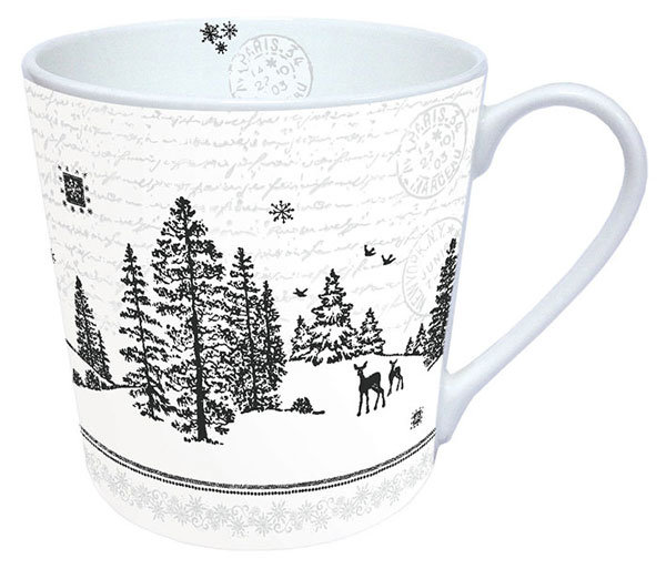 A - Weihnachten - Becher - Mug 0.3 L - Fine Bone China - Format: Ø 9 cm x H 9 cm - 1 Becher pro Packung - Forest View -Wald im Schnee