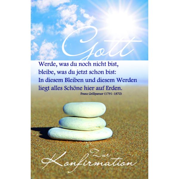 Konfirmation Sonne Gott Steine auf einander am Strand Glückwunschkarte mit Umschlag