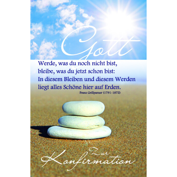 Konfirmation Sonne Gott Steine auf einander am Strand Glückwunschkarte mit Umschlag