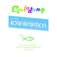 Konfirmation Einladung bunte Schrift Fisch 5 Einladungen...