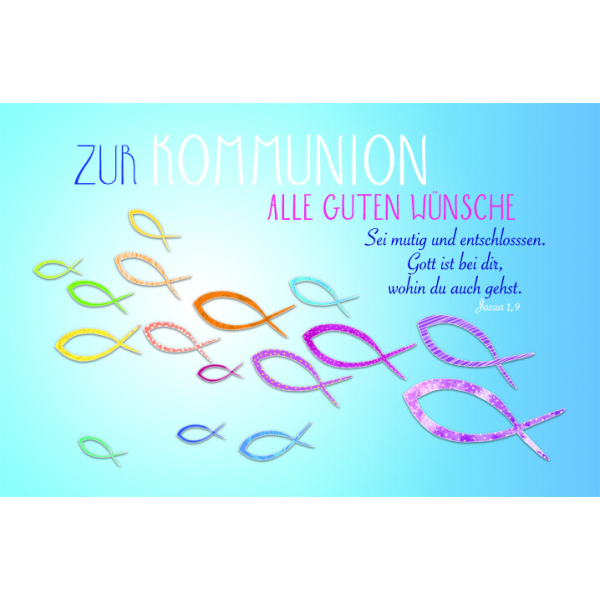 Kommunion Glückwunschkarte mit Umschlag bunte Fische Alle Guten Wünsche