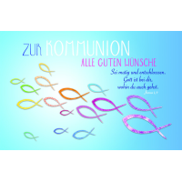 Kommunion Glückwunschkarte mit Umschlag bunte Fische...
