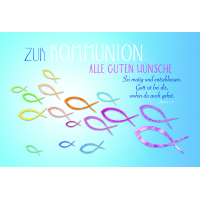 Kommunion Glückwunschkarte mit Umschlag bunte Fische...