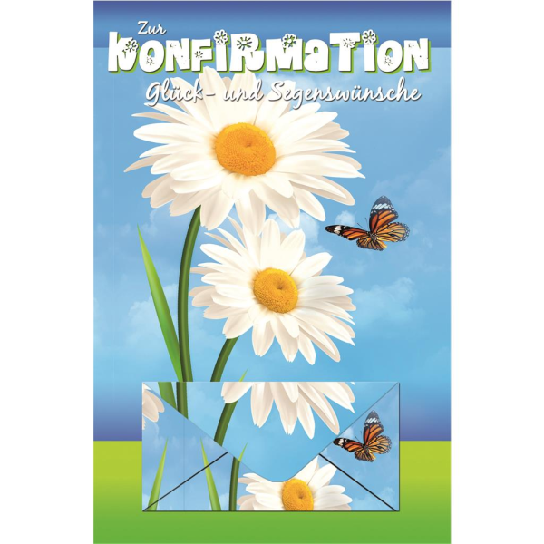Konfirmation Gänseblümchen Schmetterling Geldkarte Glückwunschkarte mit Umschlag