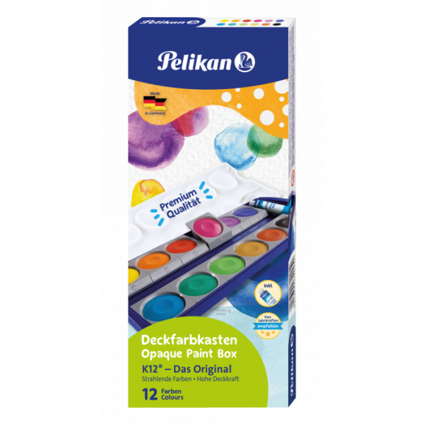 Pelikan Deckfarbkasten Schulmalkasten Standard 735K/12, 12-farbig + Deckweiß Malkasten Pelikan