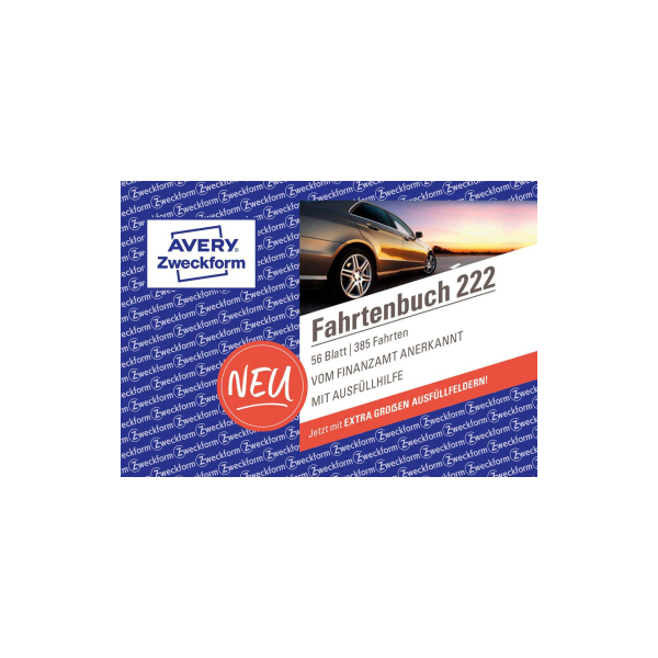 AVERY Zweckform Fahrtenbuch 222 A6-quer über 2 Seiten, DIN A6, 40 Blatt