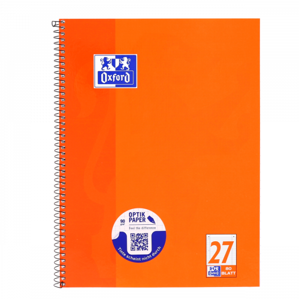 Collegeblock Oxford Schule, Optik Paper 90 g/qm, A4, 9mm liniert, Rand rechts/links 80 Blatt Lineatur 27