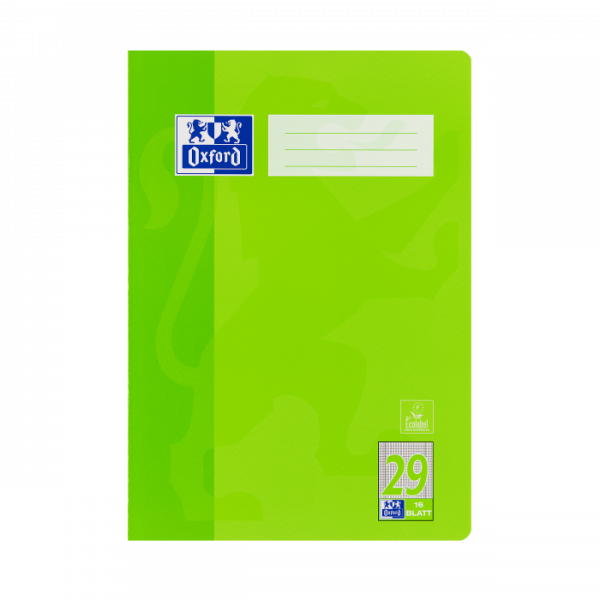 Oxford Schulheft, A4, 5x9mm rautiert, beidseitiger Rand, Lineatur 29, 16 Blatt, anisgrün