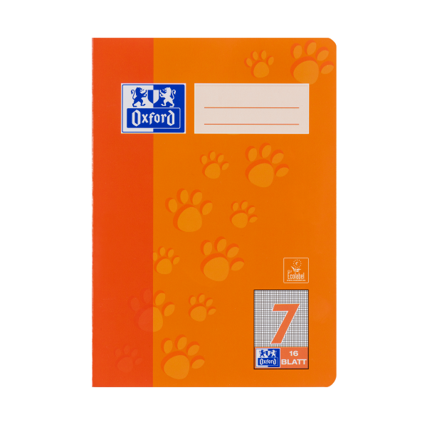 Oxford Schulheft, A5, 7mm kariert, Lineatur 7, 16 Blätter, orange, mit Wolle und Isi