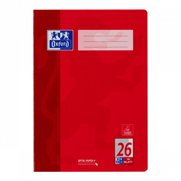 Oxford Schulheft, A4, 5mm kariert/Rand, Lineatur 26, 16 Blatt, rot