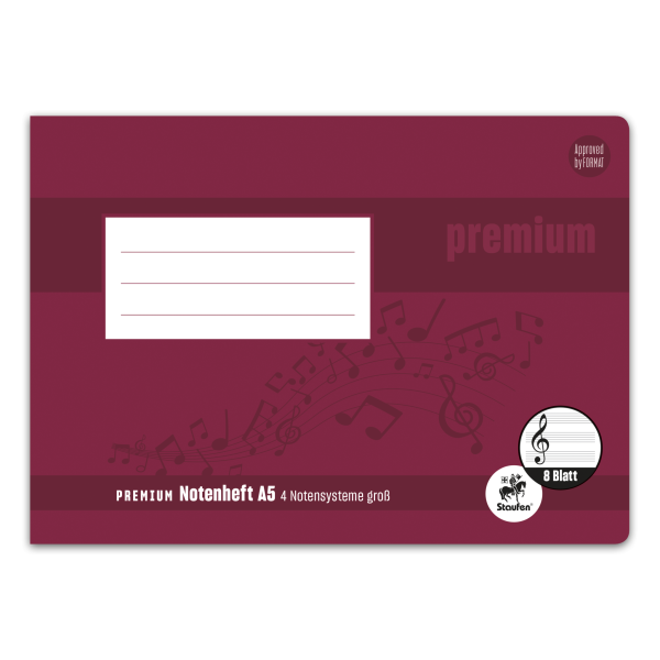 Notenheft PREMIUM Academy, A5 quer, 4 große Notensysteme, 8 Blatt
