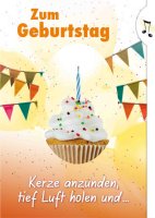Geburtstag - Flashlight - Soundkarte und Lichtkarte im Format 14,8 x 21,0 cm - "Muffin Kerze ausblasen" - Zum Auspusten!!!