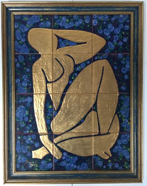 Kachelbild mit Goldlegierung und edlem Rahmen - 3x4 Kacheln im Format 15x15cm - Gesamtgröße mit Rahmen 52 x 67cm - Goldlady - inspiriert von Henri Matisse