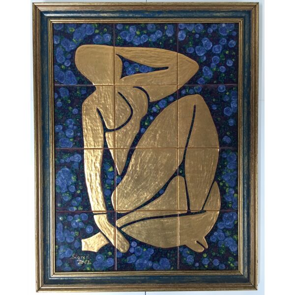 Kachelbild mit Goldlegierung und edlem Rahmen - 3x4 Kacheln im Format 15x15cm - Gesamtgröße mit Rahmen 52 x 67cm - Goldlady - inspiriert von Henri Matisse