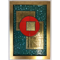 Kachelbild mit Goldlegierung und edlem Rahmen - 2x3...