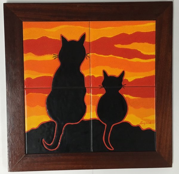 Kachelbild mit Rahmen - 2x2 Kacheln im Format 15x15cm - Gesamtgröße mit Rahmen 37,5 x 37,5 cm - Katzenpaar