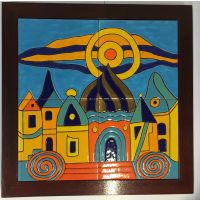 Kachelbild mit Goldlegierung und Rahmen - 2x2 Kacheln im...