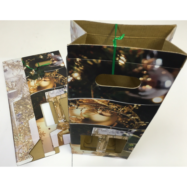 Weihnachten Kartonage für Sekt- oder Weinflaschen Baumkugeln