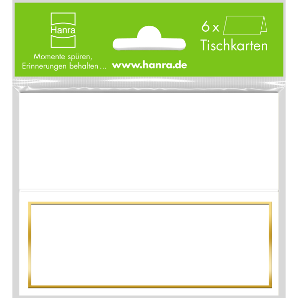 Tischkarte - 6er-Set - 6 Stück im Topper - goldener Rahmen – Tischkarten im Format: 9 x 11,5 cm