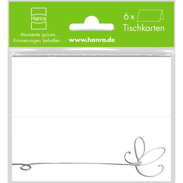 A - Tischkarte - 6er-Set - 6 Stück im Topper – Herzschleife in Silber – Tischkarten im Format: 9 x 11,5 cm