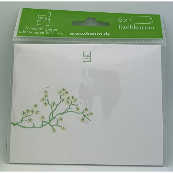 A – Tischkarte - 6er-Set - 6 Stück im Topper – Astzweig mit Blüten – Tischkarten im Format: 9 x 11,5 cm