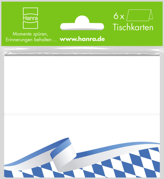 Tischkarte - 6er-Set - 6 Stück im Topper – blau-weiße Tischkarte Bavaria – Bayernraute