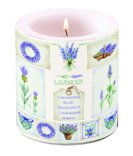 Kerze klein – Candle small – Format: Ø 7,5 cm x 9 cm – Brenndauer: 35 Std. - 1 Kerze pro Packung - Lavenders - Lavendel - Ambiente