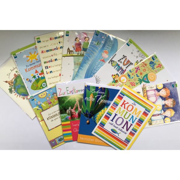 Sortiment  Kommunionkarten – 10 Grußkarten zur Kommunion mit Umschlag im Format 11,5x17cm – UVP 2,25 € pro Karte - Gesamtpreis € 22,50
