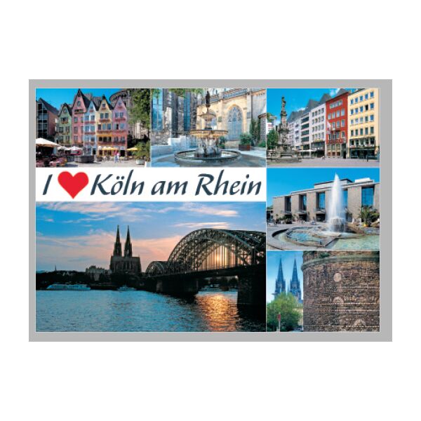 Postkarte Ansichtskarte Köln I love Köln am Rhein Querformat Weltpostkarte im Format 10,5 x 15cm Herz 6 Motive