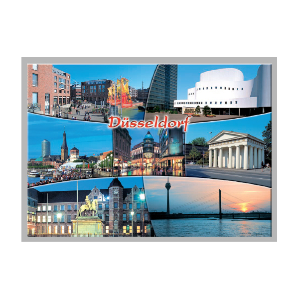 Postkarte Ansichtskarte Düsseldorf Weltpostkarte im Format 10,5 x 15cm Abend Panorama