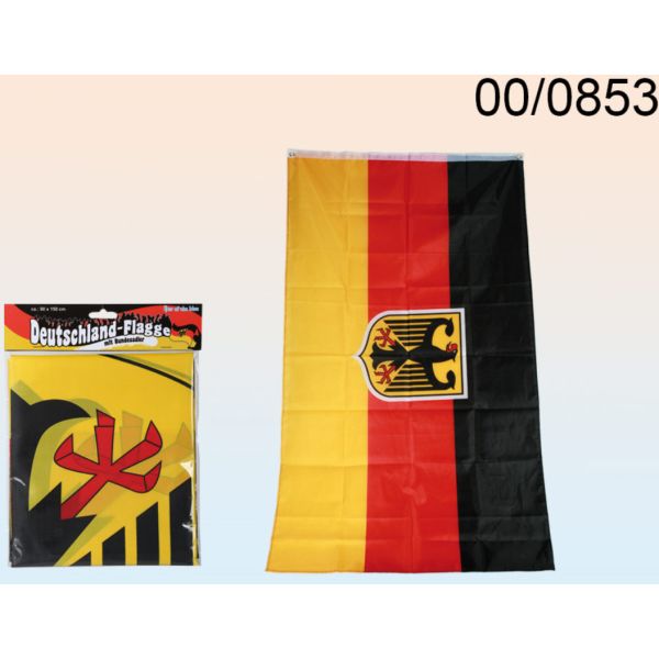 Deutschlandflagge mit Metallösen und Bundesadler - ca. 90 x 150 cm - im Polybeutel - Art. 00/0853 - Fanartikel Deutschland zur WM oder EM