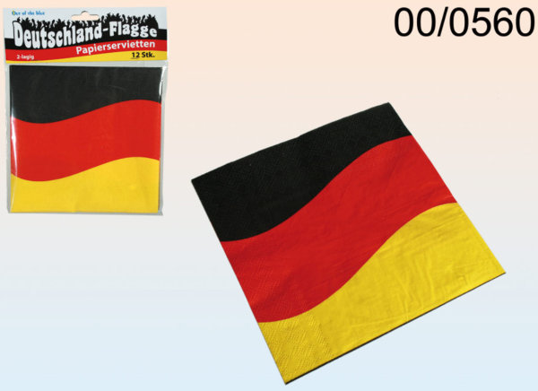 Papierservietten Deutschlandflagge Nationalservietten - 33x33 cm 12 Stück - Fanartikel Deutschland