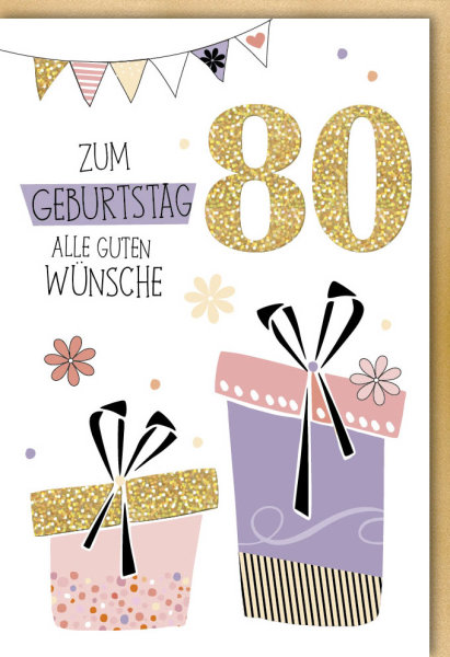 80. Geburtstag - Glückwunschkarte im Format 11,5 x 17 cm mit Umschlag - Zwei Geschenke - Verlag Dominique