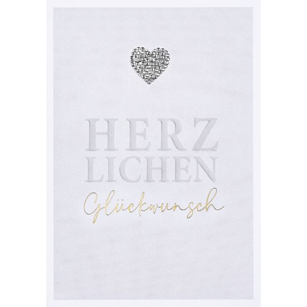 A Herzlichen Glückwunsch Grußkarte Serie Diamond mit Briefumschlag Herz Straßsteine