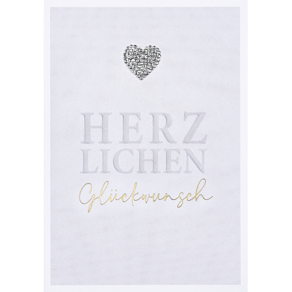 A Herzlichen Glückwunsch Grußkarte Serie Diamond mit Briefumschlag Herz Straßsteine