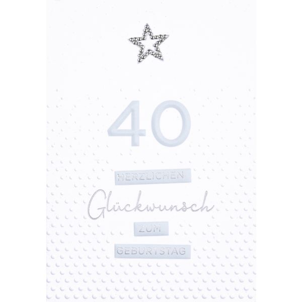 40. Geburtstag Herzllichen Glückwunsch silberner Stern Diamond Glückwunschkarte mit Umschlag