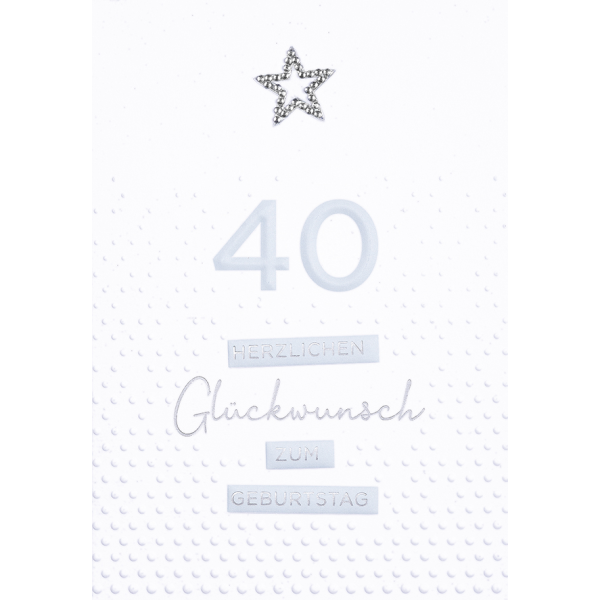 40. Geburtstag Herzllichen Glückwunsch silberner Stern Diamond Glückwunschkarte mit Umschlag