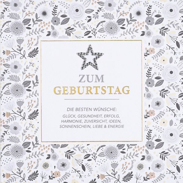 Geburtstag quadratische Glückwunschkarte mit Umschlag Diamond Zum Geburtstag Stern und Blumen