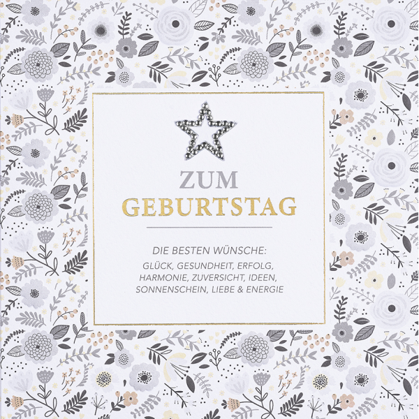 Geburtstag quadratische Glückwunschkarte mit Umschlag Diamond Zum Geburtstag Stern und Blumen