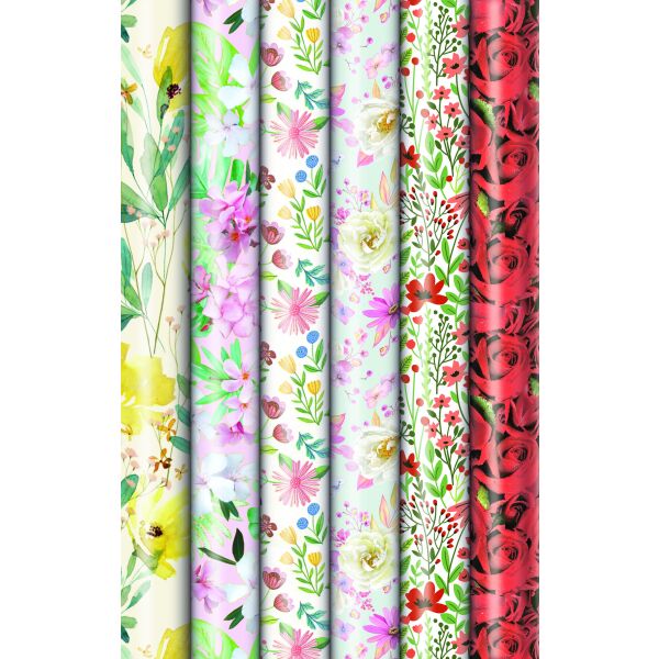 Sortiment Geschenkpapier Präsenta Blumen-Flowers - 60 Röllchen UVP: € 1,95 - Bundle