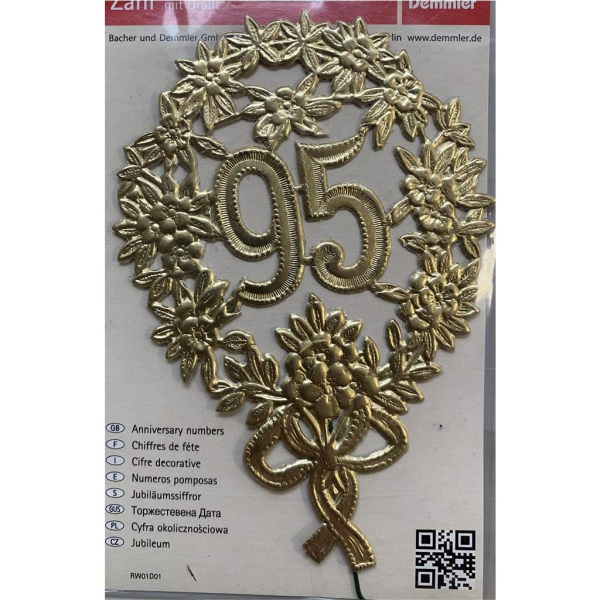 „95“ Jubiläumszahl Gold - Festliche Zahl - Blumenstecker