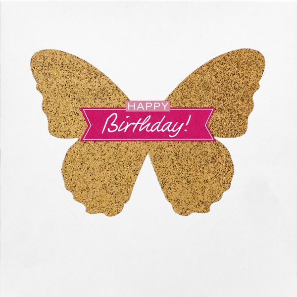 Geburtstag Black & Gold quadratische Glückwunschkarte mit Umschlag Happy Birthday goldener Schmetterling