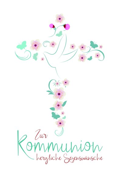 Kommunion - Glückwunschkarte im Format 11,5 x 17 cm mit Umschlag - Blüten, Schmetterlinge - Skorpion