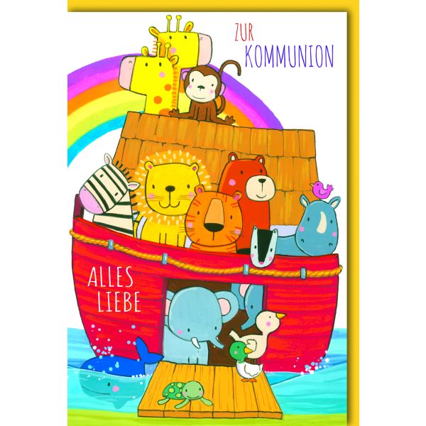 Kommunion Karte mit Umschlag Arche Noah Regenbogen