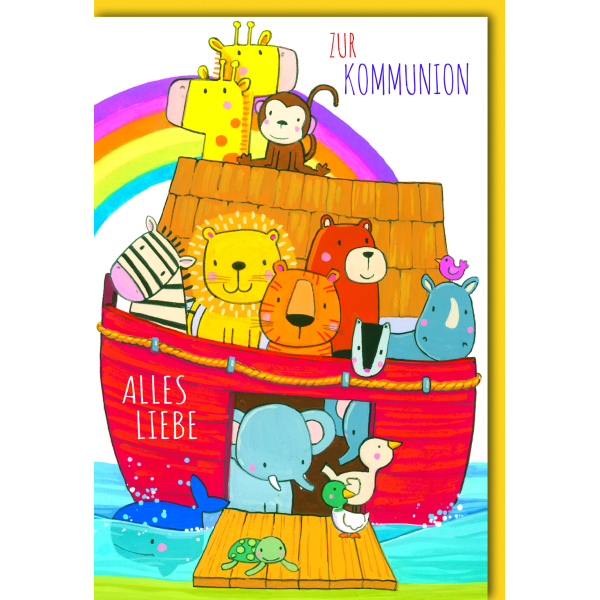 Kommunion Karte mit Umschlag Arche Noah Regenbogen