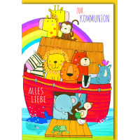 Kommunion Karte mit Umschlag Arche Noah Regenbogen