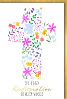 Konfirmation - Karte mit Umschlag - Kreuz mit Blumen