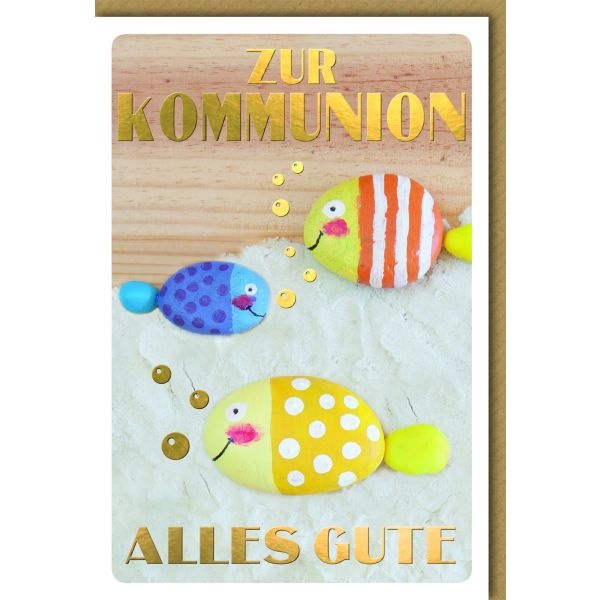 Kommunion Karte mit Umschlag lustige Fische