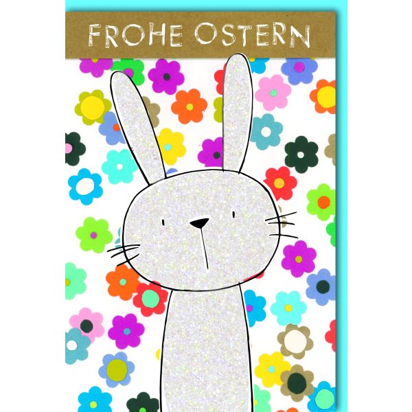 A Ostern Karte mit Umschlag Hase auf bunten Blumen