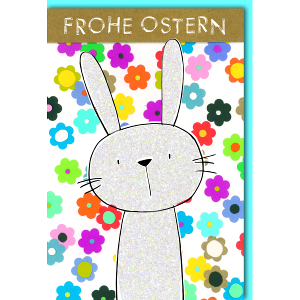 A Ostern Karte mit Umschlag Hase auf bunten Blumen
